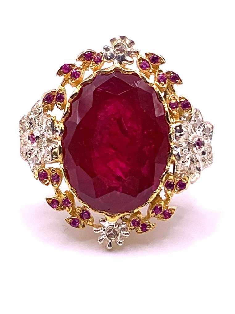 χωρίς τιμή ασφαλείας - Statement δαχτυλίδι - 9 kt. Κίτρινο χρυσό, Ασημί Ρουμπίνι - Ρουμπίνι - Diamanti #1.0