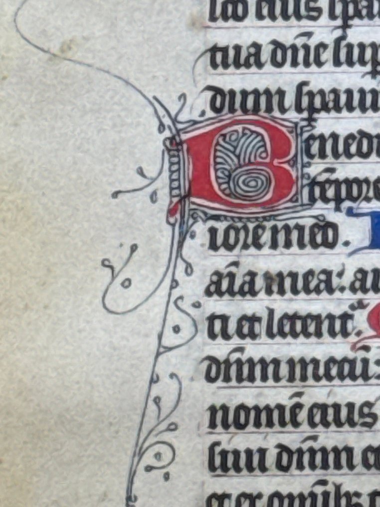 French scriptorium of the Middle Ages - Breviary illuminated leaf on vellum France 14th Cent. Beautiful filigree initials in red and blue - 1350 #3.2