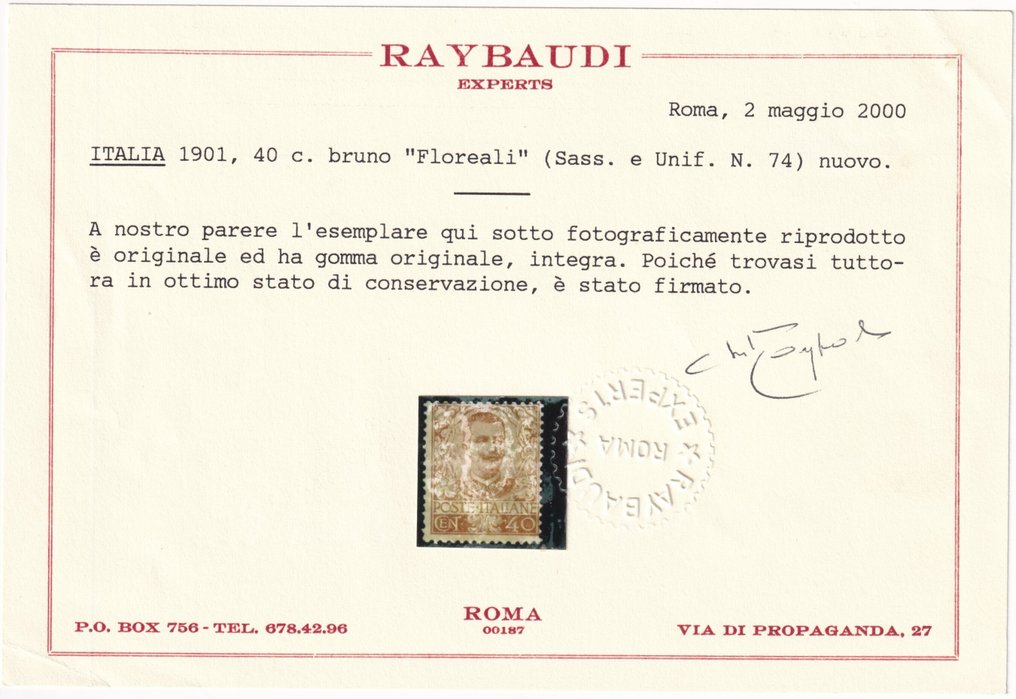 Olasz Királyság 1901 - Virágos 40 db barna + 45 db Sass olajbogyó 74/5 ép MNH** Cert.Ray ritka #1.0