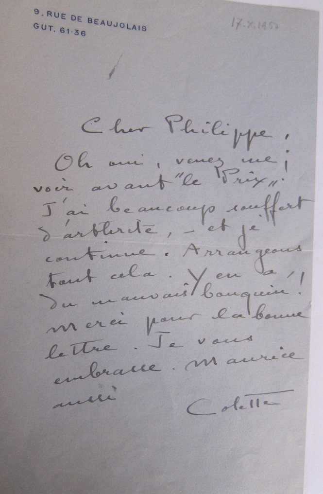 Documento - Colette - lettre autographe; 1950 - 1950 #1.0