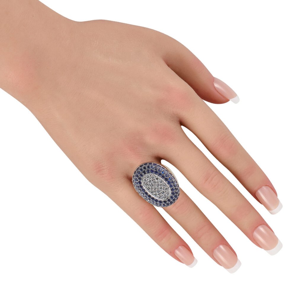 Δαχτυλίδι - 18 καράτια Δαχτυλίδι από λευκό χρυσό 18K με διαμάντι 2.25ct και ζαφείρι., Λευκός χρυσός -  11.15ct. tw. #2.1