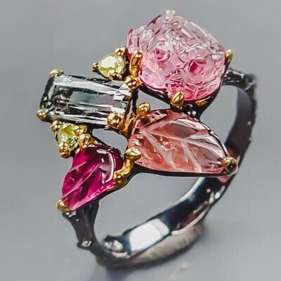 Ασήμι 925 - Τουρμαλίνης - Περίδοτ - Δαχτυλίδι #1.0