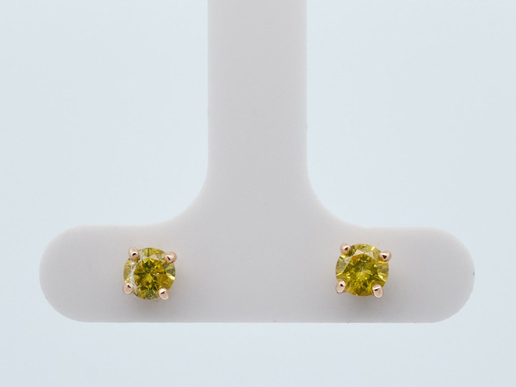 χωρίς τιμή ασφαλείας - Σκουλαρίκια - 14 καράτια Κίτρινο χρυσό -  0.53ct. tw. Διαμάντι (Επεξεργασμένου χρώματος) #1.0