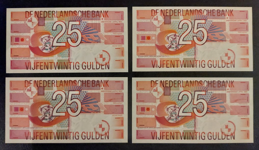 Netherlands. - 4 x 25 Gulden 1989 - Pick 100 (No reserve price) #1.0