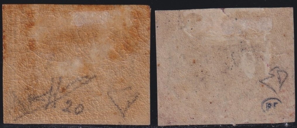 State Italiene Antice - Statul Papal 1867 - II^ Em. 80 c. roză lill. + 80 c. r. lill. vivo Sass20+20a margini ben MLH* f. Sorani, ED Ex Coll. #1.0