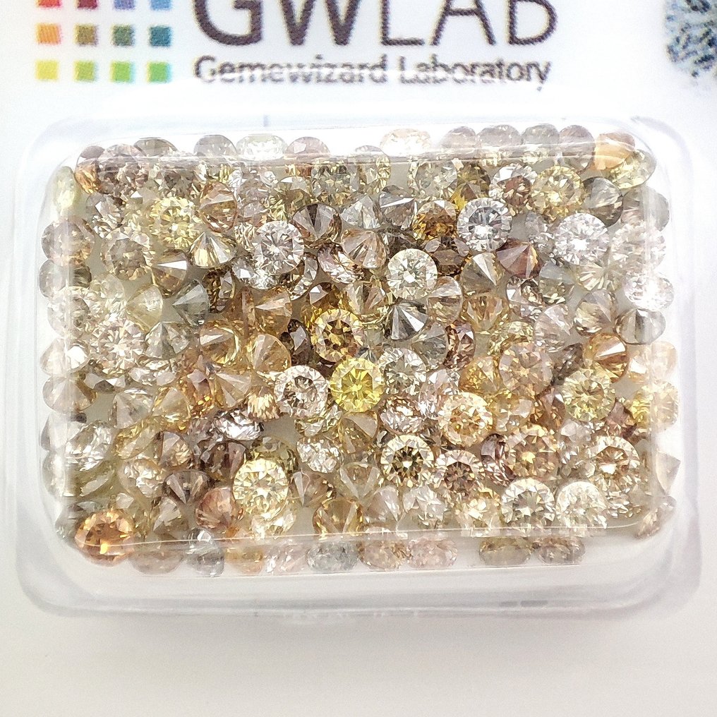 沒有保留價 - 161 pcs 鑽石  (天然彩色)  - 5.03 ct - 圓形 混色 - I1, VS1 - Gemewizard Gemological Laboratory (GWLab) #1.0