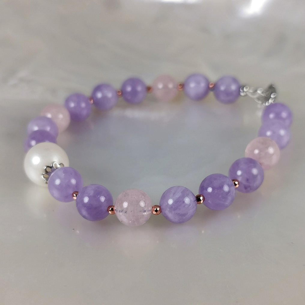 没有保留价 - 手镯 银 珍珠 - 混合宝石 - SSP Morganites 摩根石 #4.3