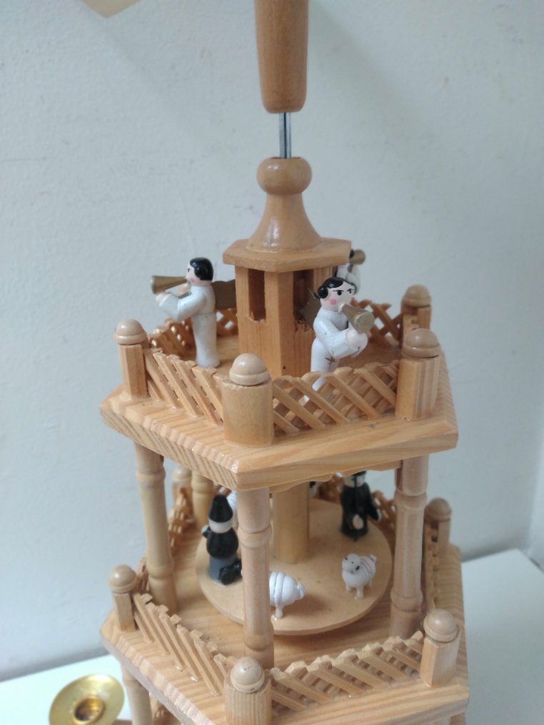 聖誕人形飾物 - 旋转圣诞金字塔 3层 - 43厘米 - 顶部 - 木 #4.3