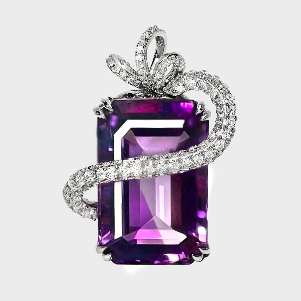 Nincs minimálár - Függő - 14 kt. Fehér arany, HRD 17,83 ct Intenzív ibolya -  18.79ct. tw. Ametiszt - Gyémánt #1.0