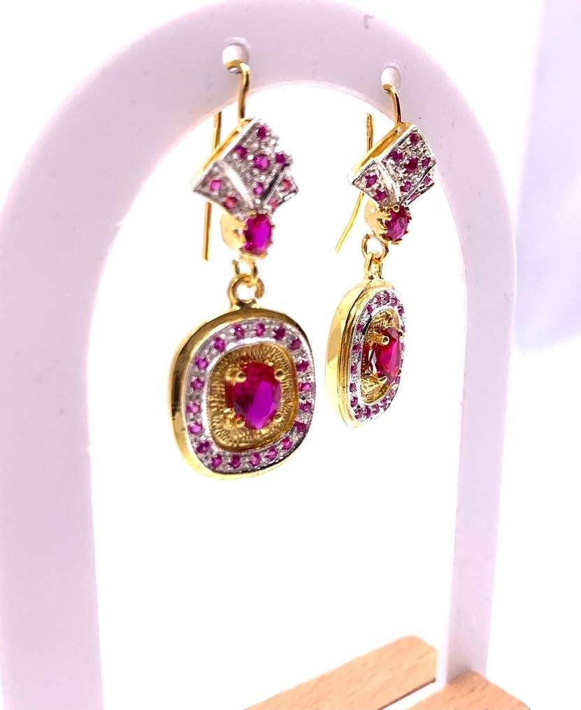 χωρίς τιμή ασφαλείας - Βραδινά σκουλαρίκια - 9 kt. Κίτρινο χρυσό, Ασημί Ρουμπίνι - Ρουμπίνι - Rubini #1.0