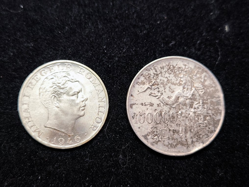 Romania. Mihai I. Set of 2 coins: 25000 & 100000 Lei 1946  (Ingen reservasjonspris) #3.2