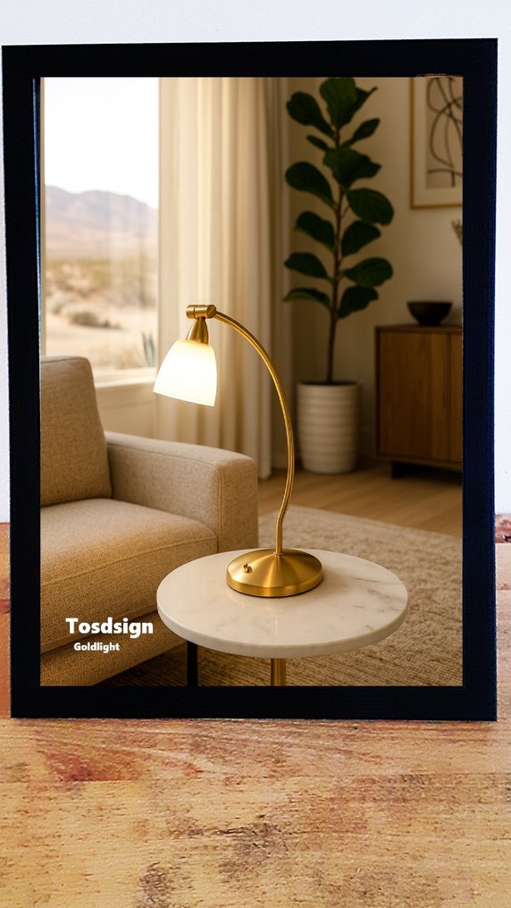 Reliving - 台灯 (2) - 金色拉丝金属和蛋白石/乳白色玻璃 - Goldlight #2.1
