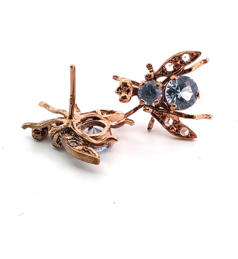 沒有保留價 - 耳環 - 9 節 玫瑰金, 銀 黃玉 - 鉆石 #4.3