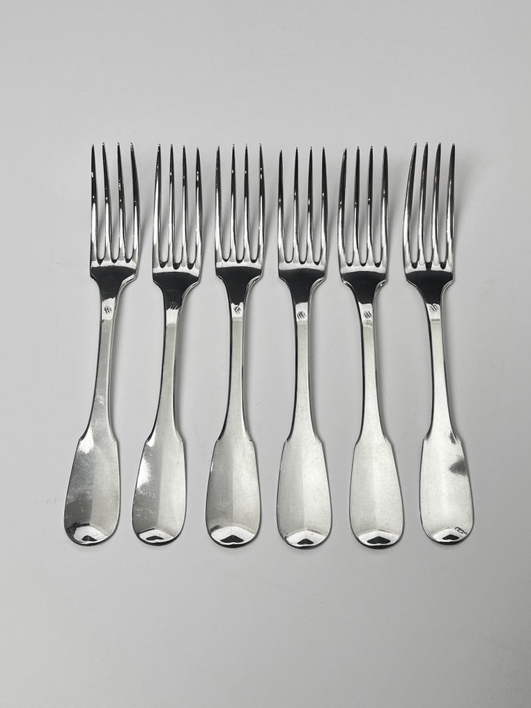 Henri-Louis Chenailler Paris - Σετ μαχαιροπήρουνων (6) - Γαλλική Αυτοκρατορία / αρχικό κλασικό στυλ - .950 silver - Πιρούνια δείπνου #1.0