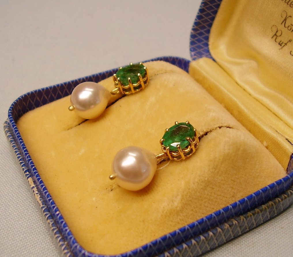 耳環 - 18 克拉 黃金 - 7.80ct. tw. 祖母綠 - 珍珠 - 印尼的 Lombok-Perle #3.2
