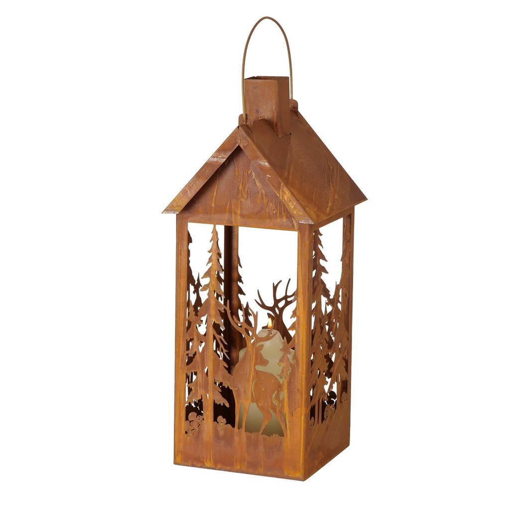 聖誕裝飾品 - 金属房子灯笼 - 木 #4.3