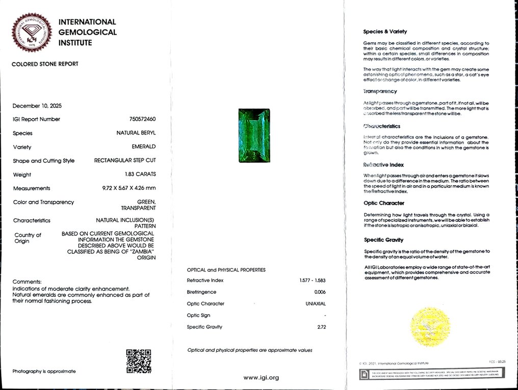 χωρίς τιμή ασφαλείας Σμαράγδι - 1.83 ct - International Gemological Institute (IGI) #2.1