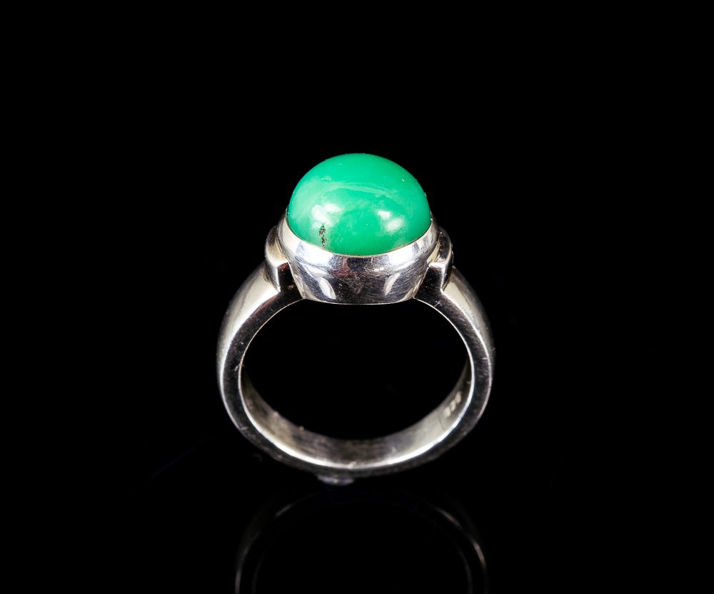 Æblegrøn australsk chrysoprase cabochon i 925 sterling sølv. Ring- 7.2 g - (1) #1.0