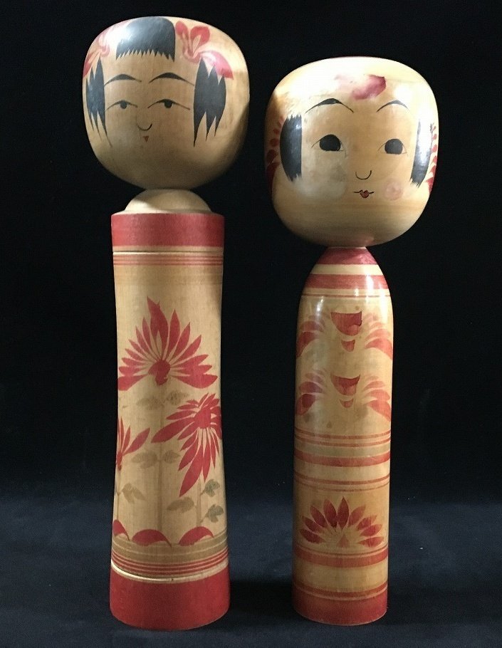 一套2个 / 日本复古木制Kokeshi娃娃（高：28-30厘米） - 木 - Signed Honda Isao - 日本 - Shōwa period (1926-1989) #1.0