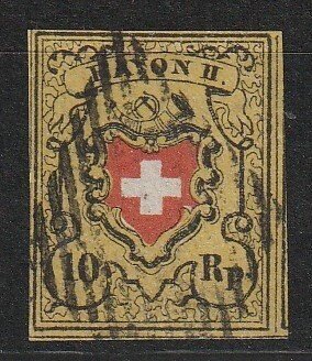 Ελβετία 1852 - Rayon II; μια όμορφη περιμετρικά στολισμένη σφραγίδα - SBK nrs 16II #1.0