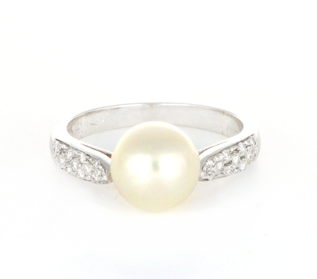 没有保留价 - 戒指 - 18K包金 白金 -  0.24ct. tw. 钻石 (天然)  - 珍珠 #1.0