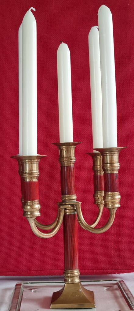 Candeliere - Rame, Legno - 5 Armig Pronkstuk #1.0