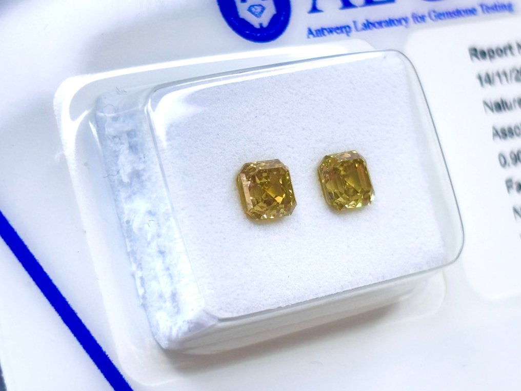2 pcs 钻石  (天然色彩的)  - 0.90 ct - 方形 - Fancy vivid 似橙色 黄色 - VS1 轻微内含一级 - 安特卫普宝石检测实验室（ALGT） #3.2
