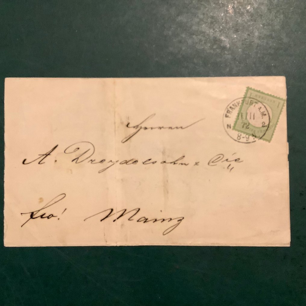 德意志帝國 1872 - 1 Kreuzer Klein Brutschield 相关的信件，附有Hennies的照片证明。 - Michel 7 #1.0