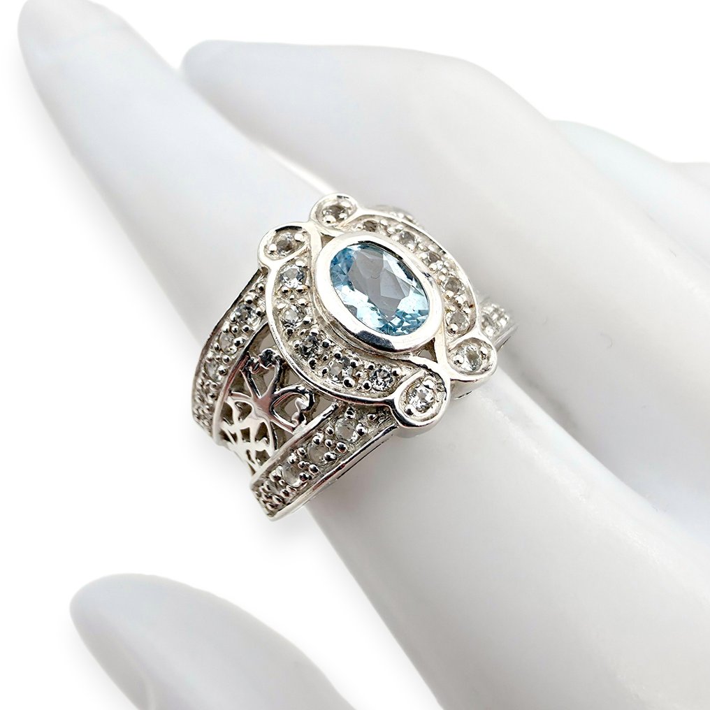 Sem preço de reserva - Anel Prata - Topaz (Certificado) #4.3