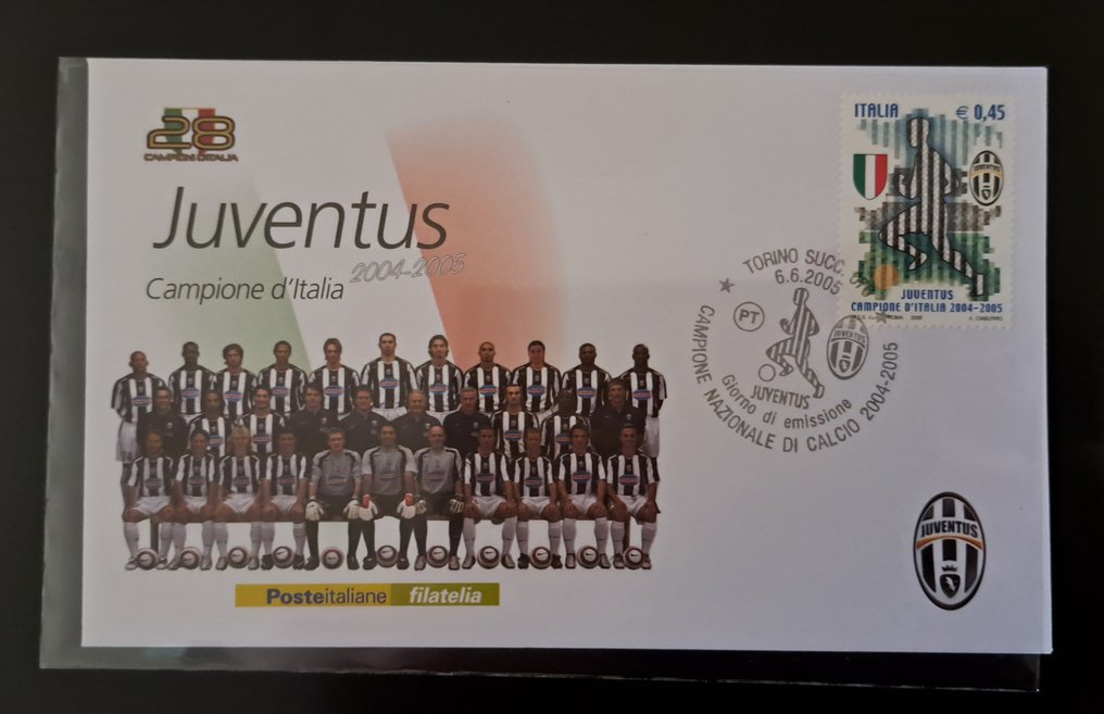 Italy 2005/2005 - Juventus 2004-2005 Italian Champion philatelic set with a sheet of 12 stamps and first-day covers. #4.3