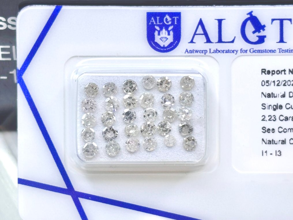 No reserve price - 30 pcs Diamond  (Natural)  - 2.23 ct - Round - I, M - I1, I3 - Antwerp Laboratory for Gemstone Testing (ALGT) #2.1