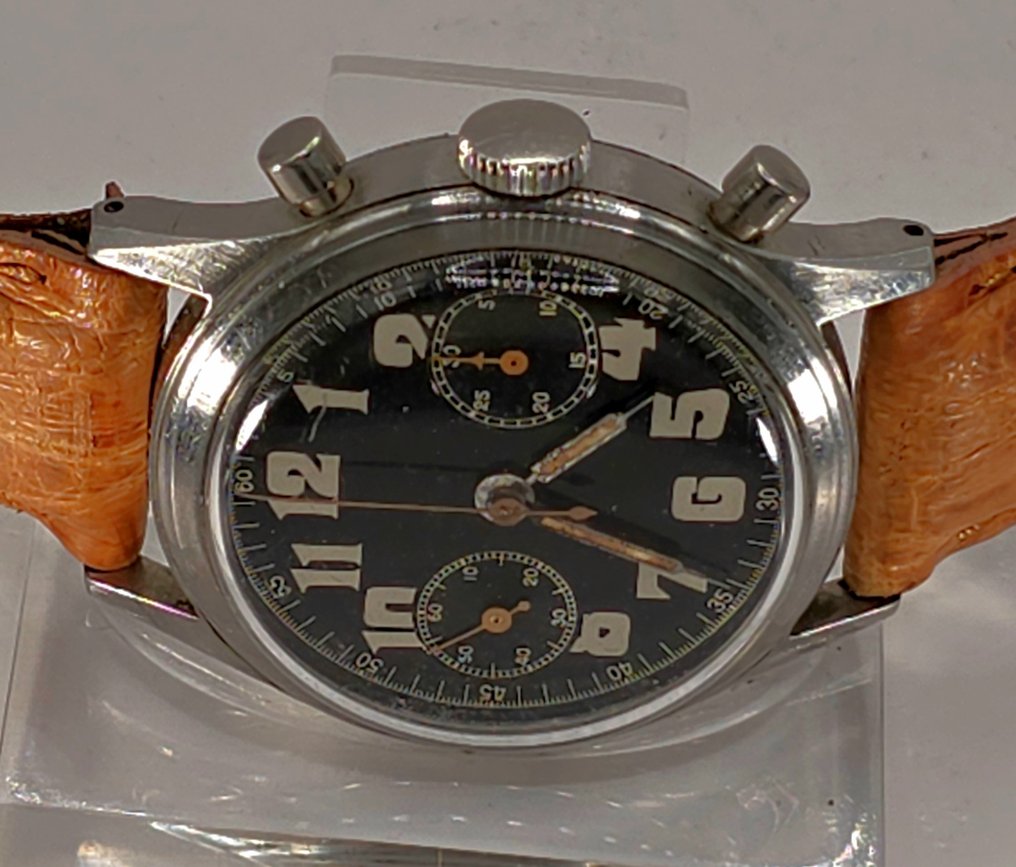 Schweiz. - Stahl Chronograph - schwarzes Original Ziffernblatt  - Kaliber Valjoux 22 - Schweiz um 1940 - Mænd - 1900-1949  #3.2