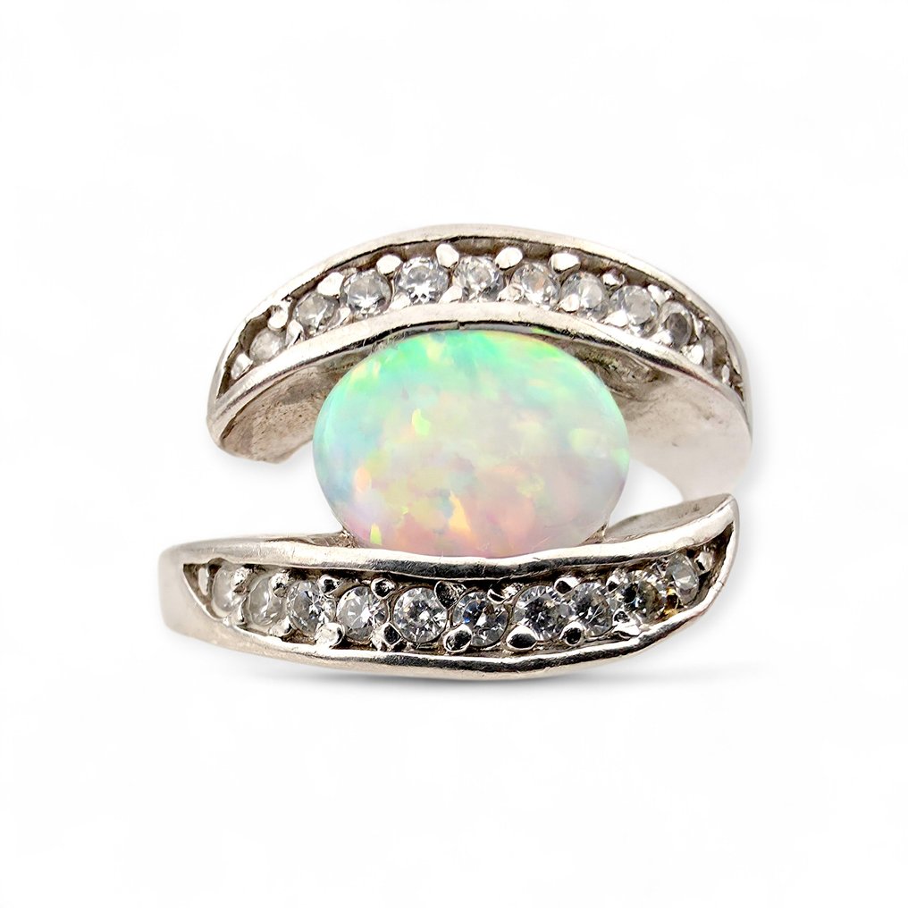 Sem preço de reserva - Anel Prata - Opal (Certificado) #4.3