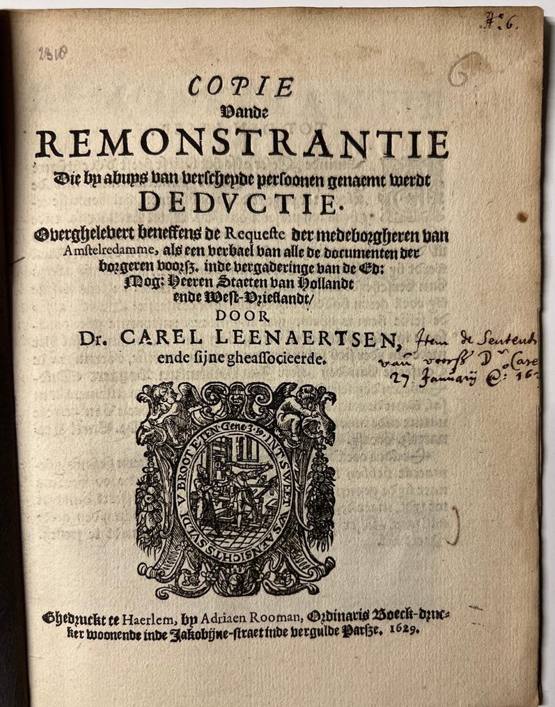 Carl Leenaertsen - Copie vande remonstrantie die by abuys van verscheyde persoonen genaemt werdt Deductie - 1629 #1.0
