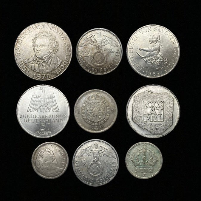 Wereld. Lot of 9 coins, various countries and denominations 1937/1978 (Zonder minimumprijs) #1.0