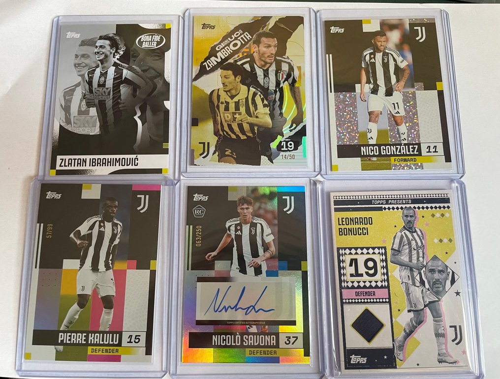 2024/25 Topps Topps Team Set Juventus 2024 Zlatan Ibrahimović, Gianluca Zambrotta, Leonardo Bonucci, Nicolò Savona, Pierre Kalulu, Nico González Autographed card, Patch card, Serialised card - 6 Card - Near Mint (NM) #1.0