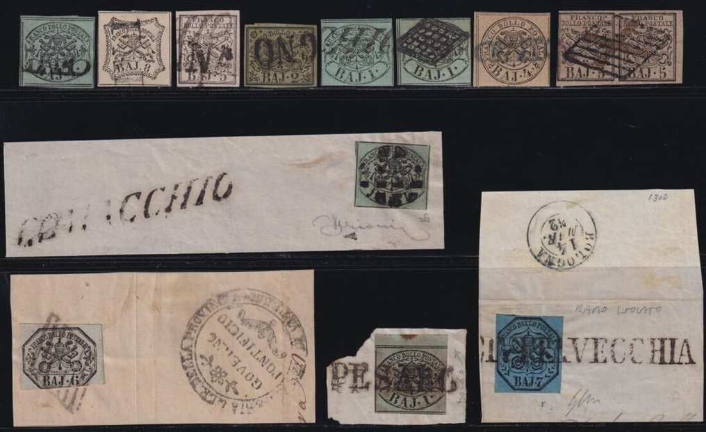 意大利古城邦-教皇国 1852/67 - 我^ Em. 一套12个值，边缘良好，用于特殊的环形，f.Chiav. 罕见的组合。 #1.0