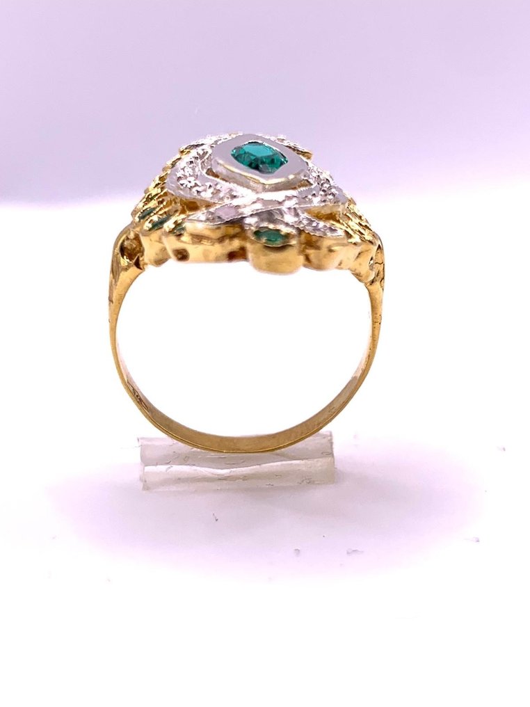 没有保留价 - 鸡尾酒戒指 - 9 kt. 黄金, 银 祖母绿 - 祖母绿 - Diamanti #1.0