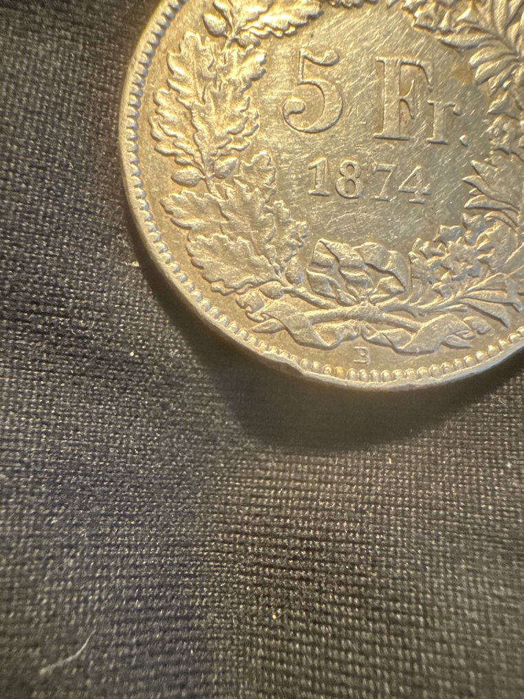 Zwitserland. 5 Francs 1874 B (ohne Punkt)  (Zonder minimumprijs) #1.0