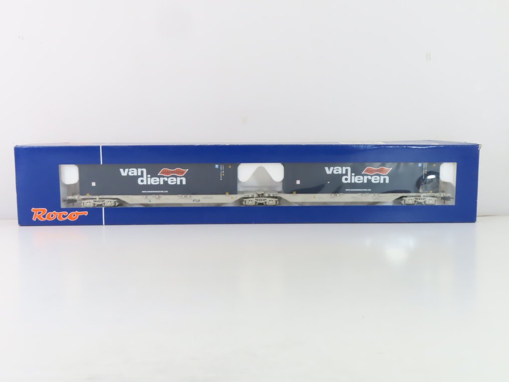 Roco H0 - 66562 - Modelltog godsvogn (1) - 6-akslet containerdraagwagen med last og trykk «Van Dieren». - NS #3.2