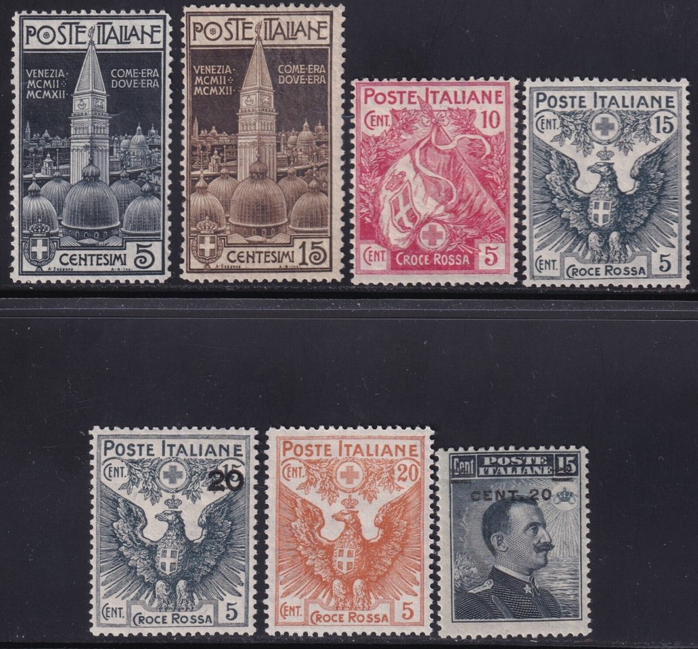 Olasz Királyság 1912/16 - Michetto 20 °C vízben, 15 °C + S. Marco-Croce Rosa, az 2. sorozat Sass n.106 + S.15-17, integrálva #1.0