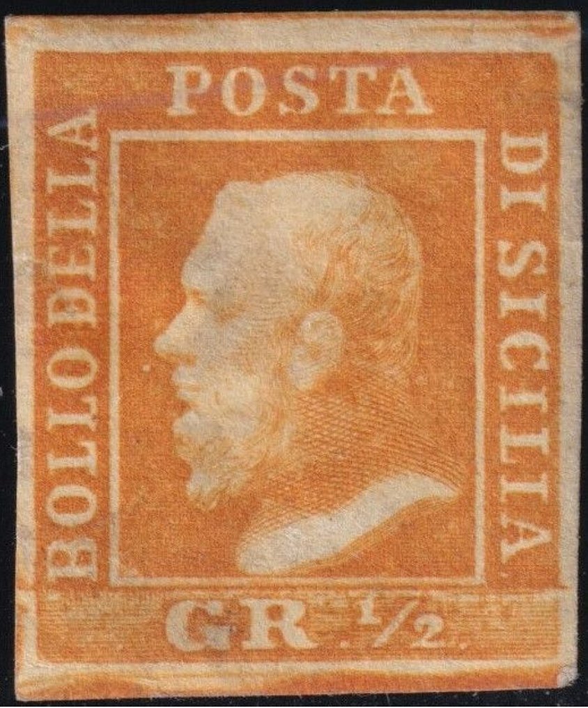 意大利古國－西西里 1859 - 1/2 克 I^ Tav. arancio PA pos.35 Sass 1 充分边缘化 #1.0