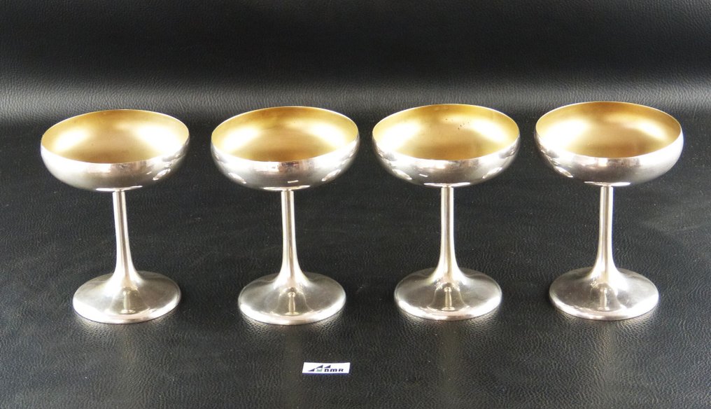 Goblet (4) - Sektschale, glatt, innen vergoldet - .800 silver #1.0