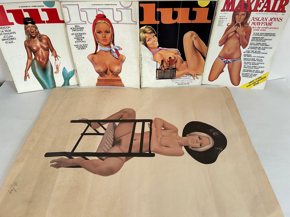 Aslan - 5 Υδατογραφία υπογεγραμμένη Aslan + 4 περιοδικά, εξώφυλλα LUI και Mayfair με Aslan. - Pin Up #1.0