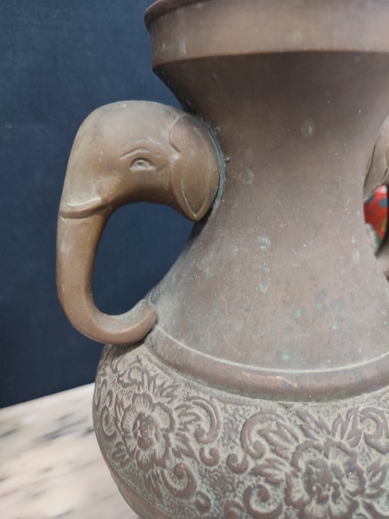 1925 jarron antiguos indios - laton pintado a mano - Βάζο (3)  - Ορείχαλκος #3.2