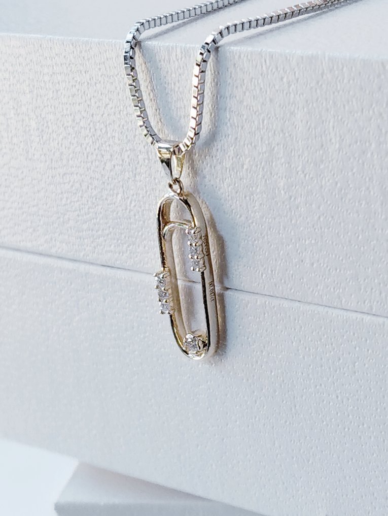 χωρίς τιμή ασφαλείας - Κολιέ με μενταγιόν - 18 καράτια Πλατίνα, Κίτρινο χρυσό - 0.05ct. tw. Διαμάντι (Φυσικό) #1.0