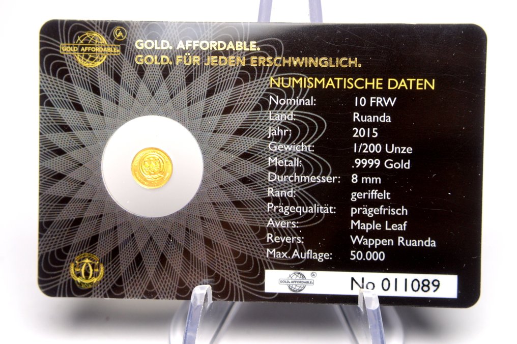 Ruanda e Burundi. 10 Francs 2015 Icons of the World - Maple Leaf - 1/200oz (.999) (Sem preço de reserva) #2.1