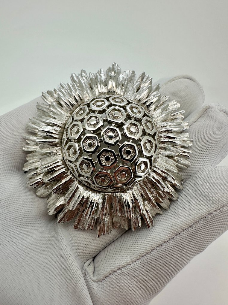 Monet - Spilla a raggi di sole in metallo placcato rodio - circa anni '60-'70 - Spilla #4.3