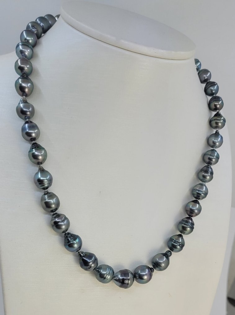 Senza prezzo di riserva - Collana Argento, Perle Tahiti peacock da 8x11mm #2.1