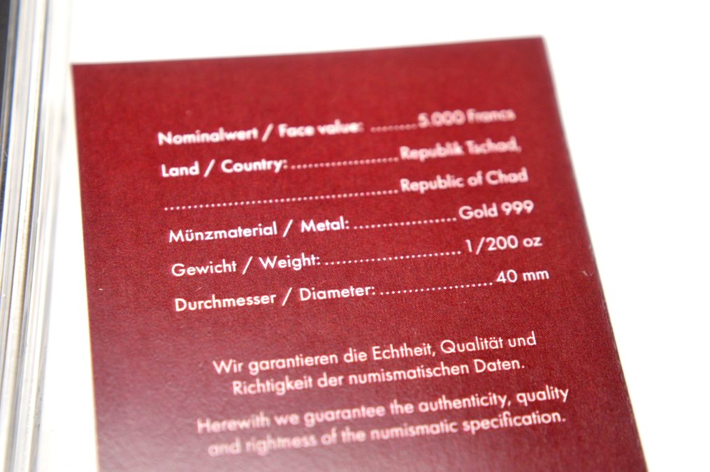 Chad. 5000 Francs 2023 Swiss Vreneli - Bullion Coins of the World - 1/200oz (.999) (No reserve price) #4.3
